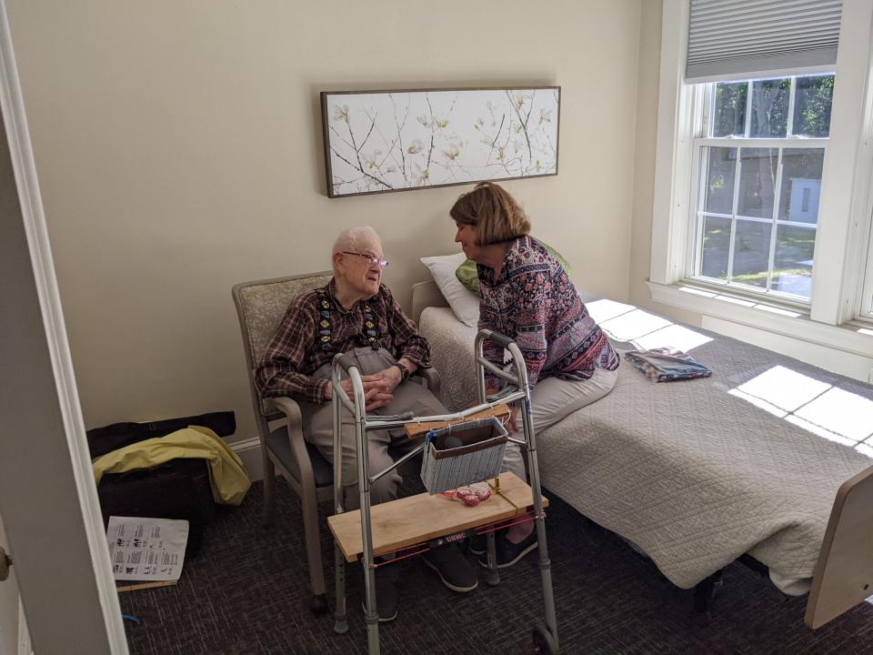 Patricia Pamsey, owner of the Inn at Edgewood, welcomes John Robinson to his new Portsmouth home in 2023.