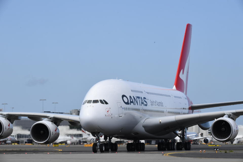 Pictured is a Qantas Airbus A380 aircraft 