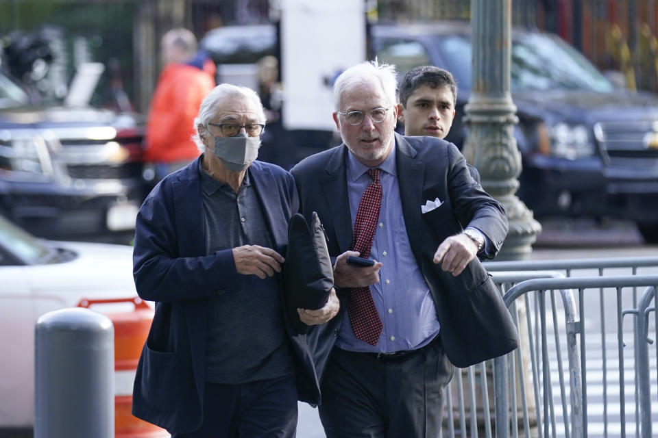 Actor Robert De Niro arrives to court in New York, Tuesday, Oct. 31, 2023. De Niro continues his testimony in a $12 million lawsuit accusing him of being a bad boss. The 80-year-old actor is being sued by a former assistant, Graham Chase Robinson. De Niro is also suing Robinson, accusing her of charging personal expenses to his company. (AP Photo/Seth Wenig)