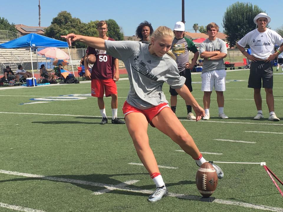 High school sophomore Elise Chaffin dreams of kicking for Navy or Air Force someday. (Photo courtesy of Chris Sailer)