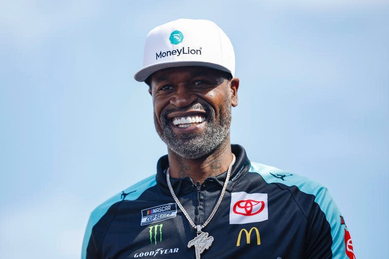 Former NBA player and “All the Smoke” host Stephen Jackson walks onstage during driver pre-race ceremonies prior to the NASCAR Cup Series South Point 400 at Las Vegas Motor Speedway on October 16, 2022 in Las Vegas, Nevada. 