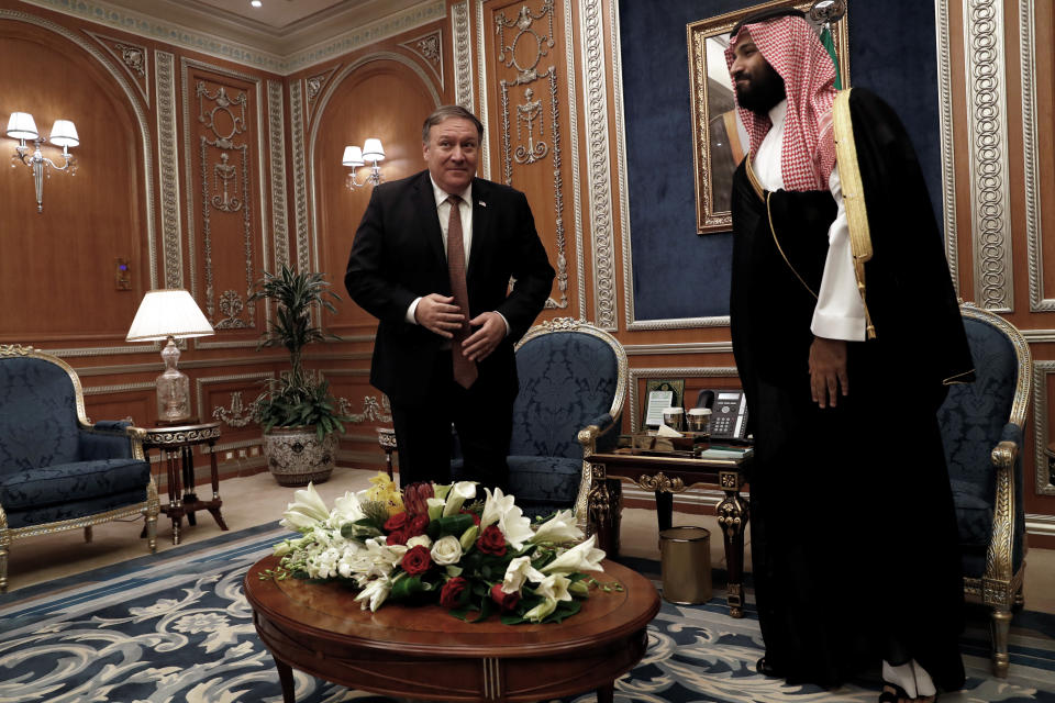 Secretary of State Mike Pompeo meets with the Saudi Crown Prince Mohammed bin Salman in Riyadh, Saudi Arabia, on Tuesday. (Photo: Leah Millis/Pool/Reuters)