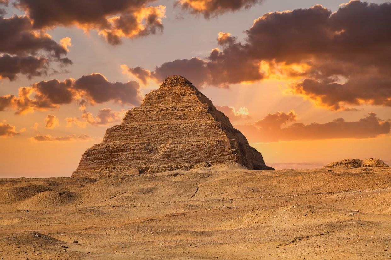 the step pyramid complex of djoser at sunset egypt