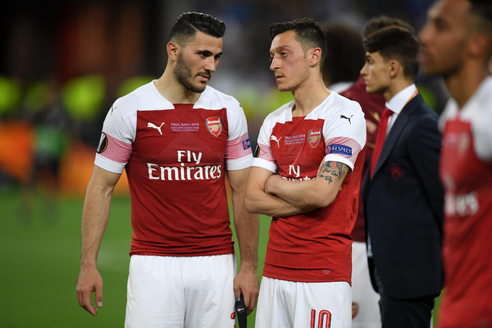Sead Kolasinac and Mesut Ozil will not be available for Arsenal during the team's Premier League opener against Newcastle. (Photo by Michael Regan/Getty Images)