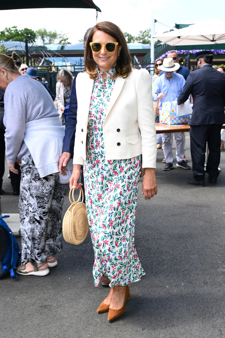 Carole Middleton, floral, suede, neutral, pumps, Wimbledon 2024, tennis, blazer