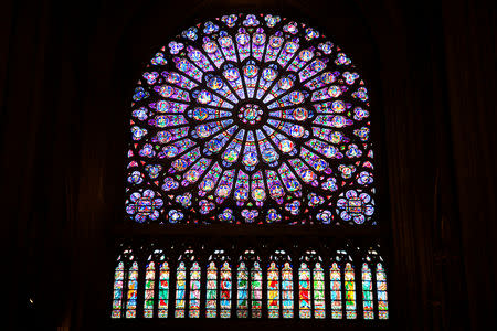 FILE PHOTO: View of the north rose window (rosace) of Notre-Dame de Paris Cathedral in Paris October 18, 2012. REUTERS/Charles Platiau/File Photo