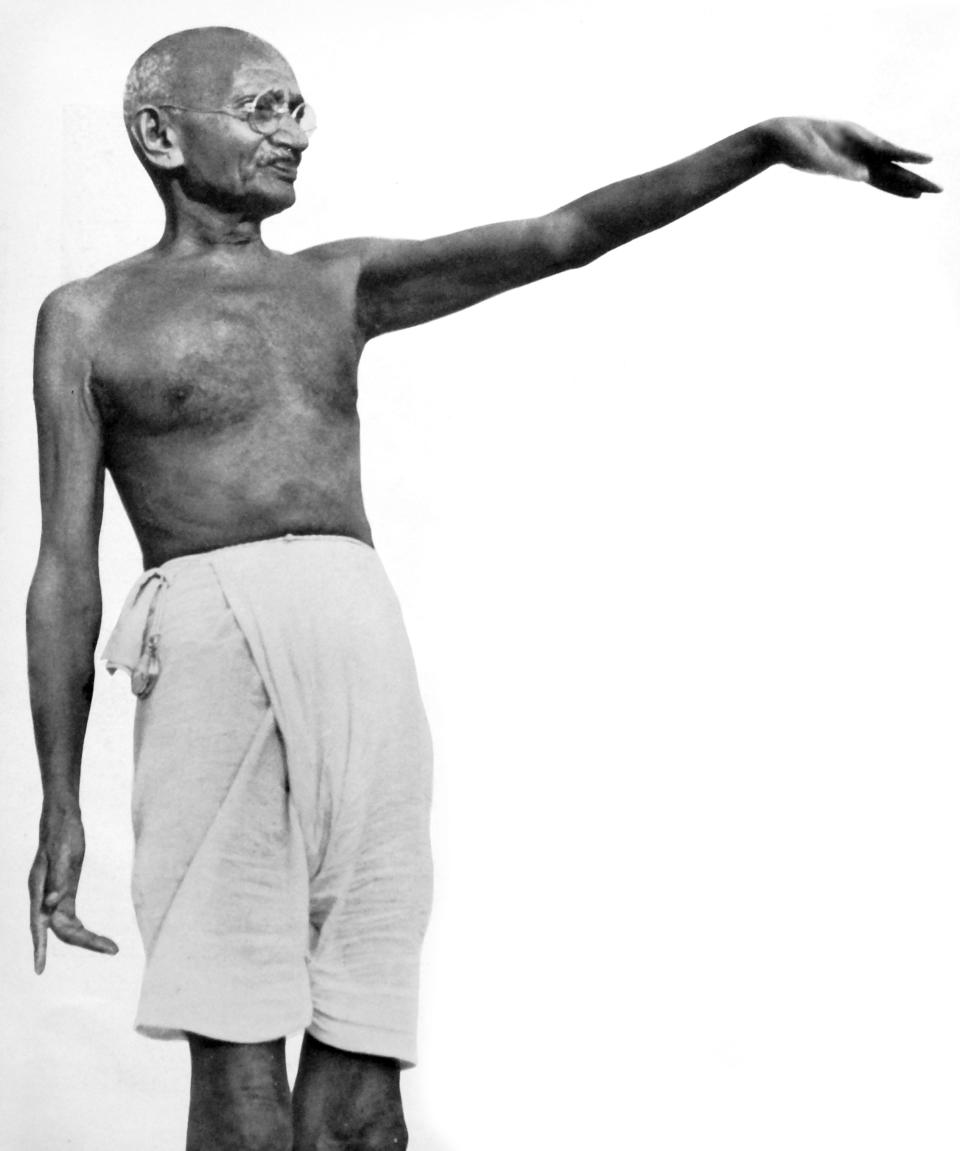 Mohandas Karamchand Gandhi (1869  1948), the preeminent leader of the Indian independence movement in British-ruled India. Employing nonviolent civil disobedience, Gandhi led India to independence and inspired movements for civil rights and freedom across the world. (Photo by: Universal History Archive/Universal Images Group via Getty Images)