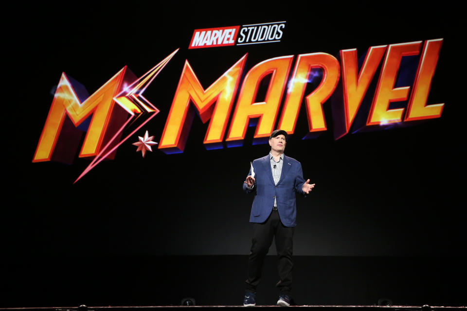 President of Marvel Studios Kevin Feige took part today in the Disney+ Showcase at Disneyâs D23 EXPO 2019 in Anaheim, Calif.  (Credit: Jesse Grant/Getty Images for Disney)