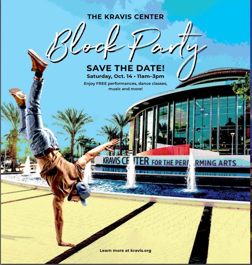 The inaugural FREE Kravis Block Party/Family Theater Day event will be held 11 a.m. to 3 p.m. Saturday, Oct. 14 at the Kravis Center.