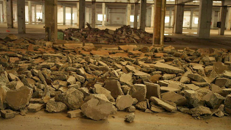 Rubble inside factory