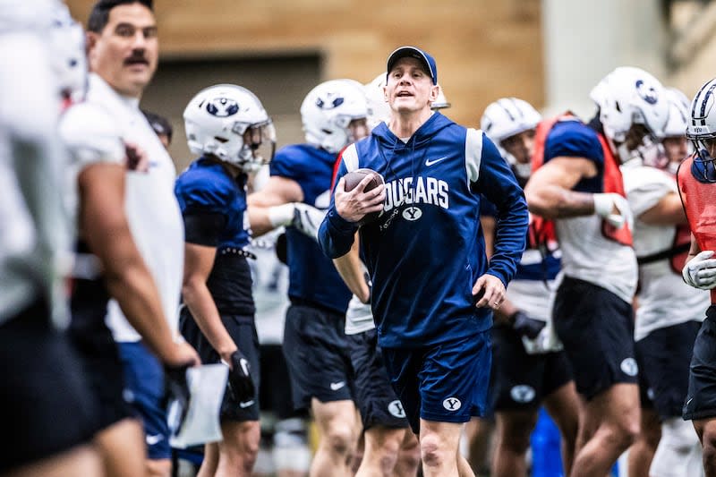 BYU players and coaches participate in springs drills in Provo on March 28, 2024. | Nate Edwards, BYU Photo