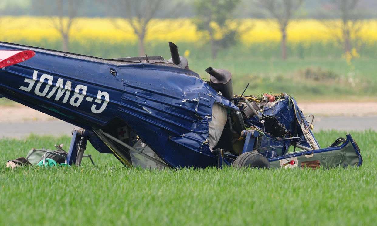 The light aircraft that crashed at Hinton-in-the-Hedges airfield, near Brackley, injuring Ukip candidate Nigel Farage and the plane's pilot.   (Photo by Rui Vieira/PA Images via Getty Images)