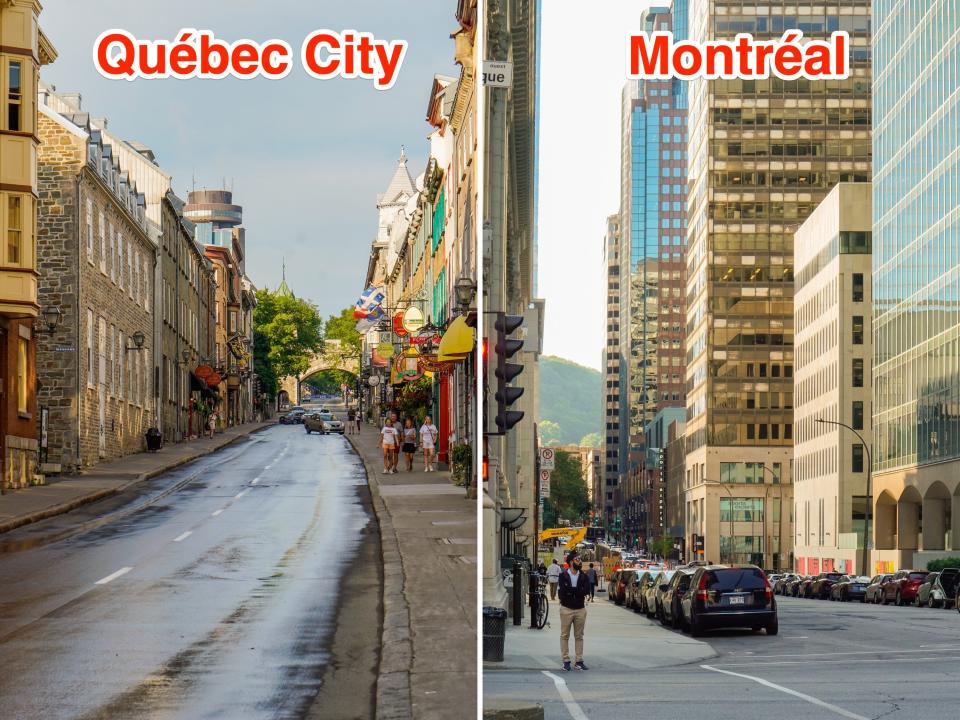 A street in Québec City (L) and Montreal (R)