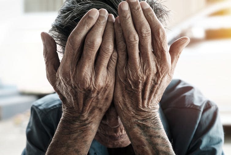 <span class="caption">Anyone can be a victim of mental abuse.</span> <span class="attribution"><a class="link " href="https://www.shutterstock.com/image-photo/senior-man-covering-his-face-hands-430875256" rel="nofollow noopener" target="_blank" data-ylk="slk:Shutterstock;elm:context_link;itc:0;sec:content-canvas">Shutterstock</a></span>