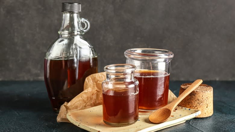 maple syrup in two jars