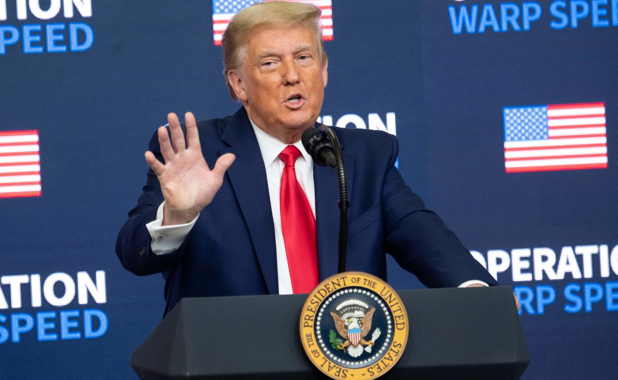 Then-President Donald Trump speaks Dec. 8, 2020, during the Operation Warp Speed Vaccine Summit in the Eisenhower Executive Office Building in Washington, D.C.