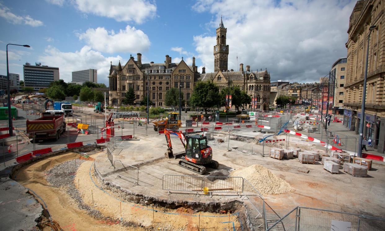 <span>Mass roadworks on Bridge Street in the city of Bradford in West Yorkshire, which is preparing to become the UK city of culture 2025.</span><span>Photograph: Richard Saker/The Guardian</span>