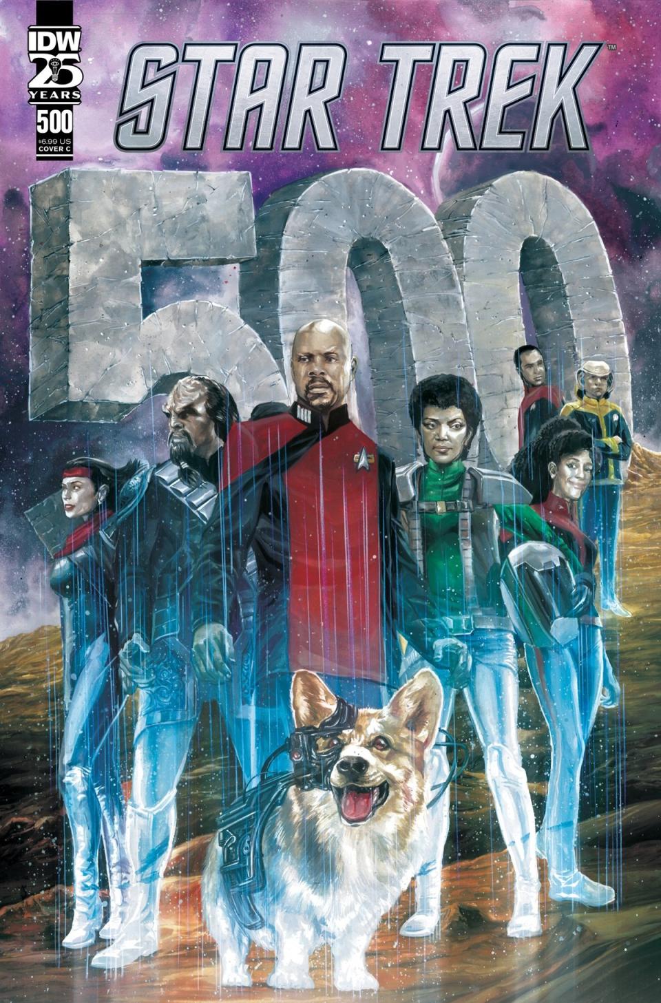 Star Trek #500, Cover C, illustrated by JK Woodward.