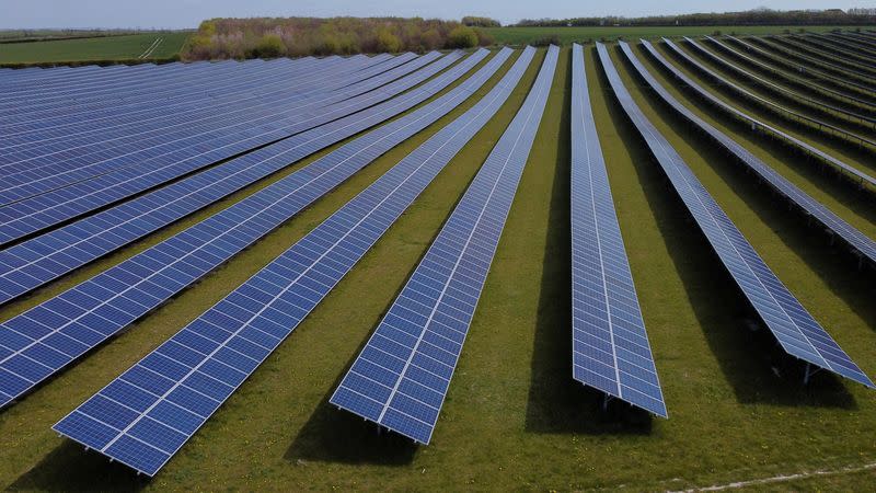 FILE PHOTO: A field of solar panels is seen near Royston