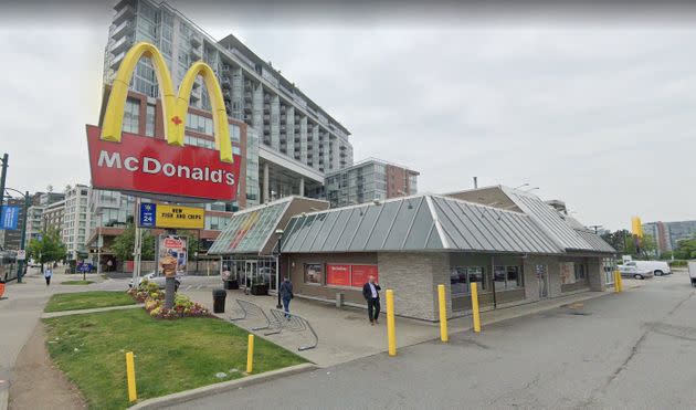 A Google Street View image of a McDonald's in Vancouver where a motorist was killed in a 