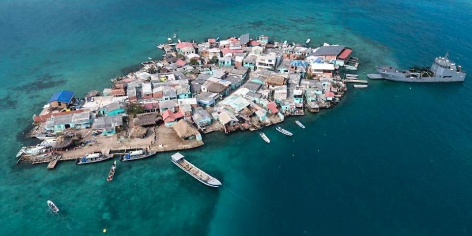 An aerial view of Santa Cruz del Islote island, located in the Colombian Caribbean, off the coast of Sucre Department, on June 30, 2020, during the COVID-19 pandemic.