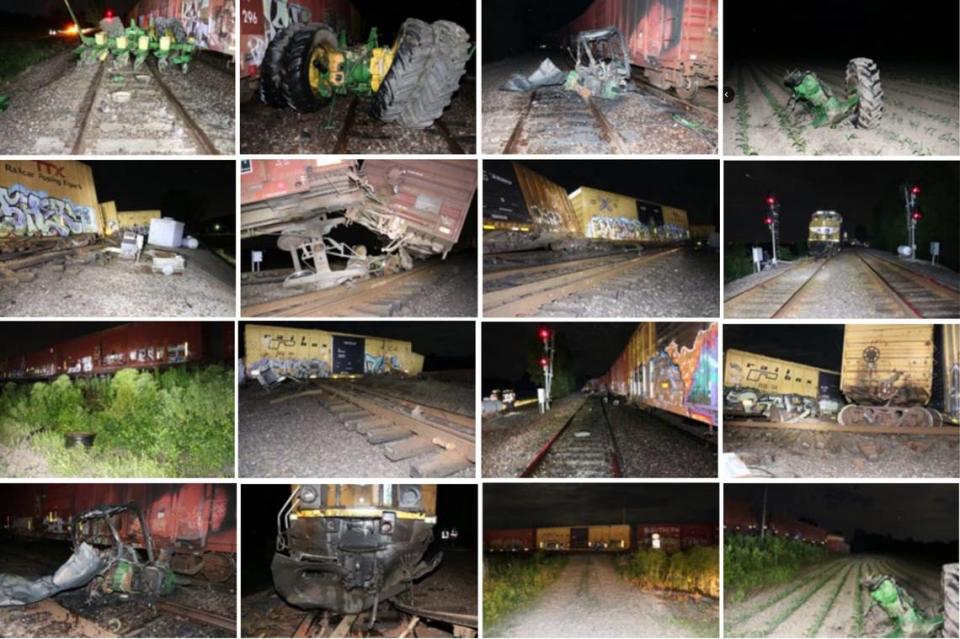 Illinois State Police investigators took a series of photos to document the crash of a farm tractor and freight train at a railroad crossing near Fults on June 14, 2019, that killed a Waterloo man.