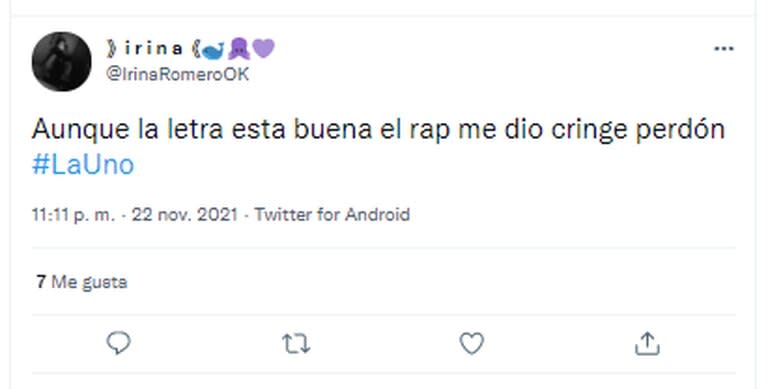 EL rechazo en redes luego de la escena de rap en La 1-5/18 (eltrece) (Crédito: Twitter)