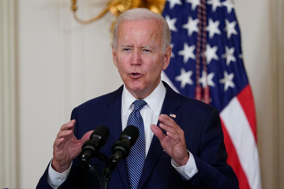 President Joe Biden speaks before signing the Democrats' landmark climate change and health care bill in the State Dining Room of the White House in Washington, Tuesday, Aug. 16, 2022.