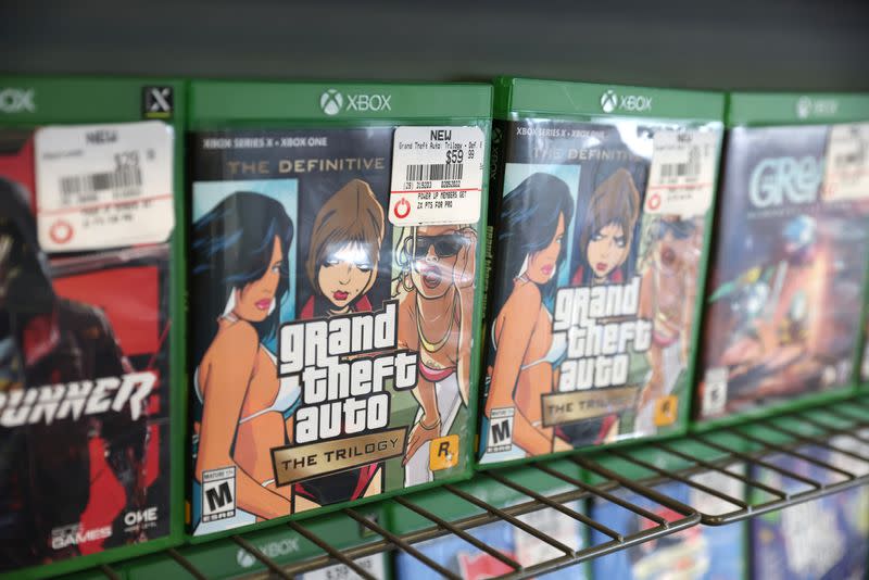 Grand Theft Auto The Trilogy from Take-Two Interactive Software Inc is on sale at a store in Manhattan, New York.