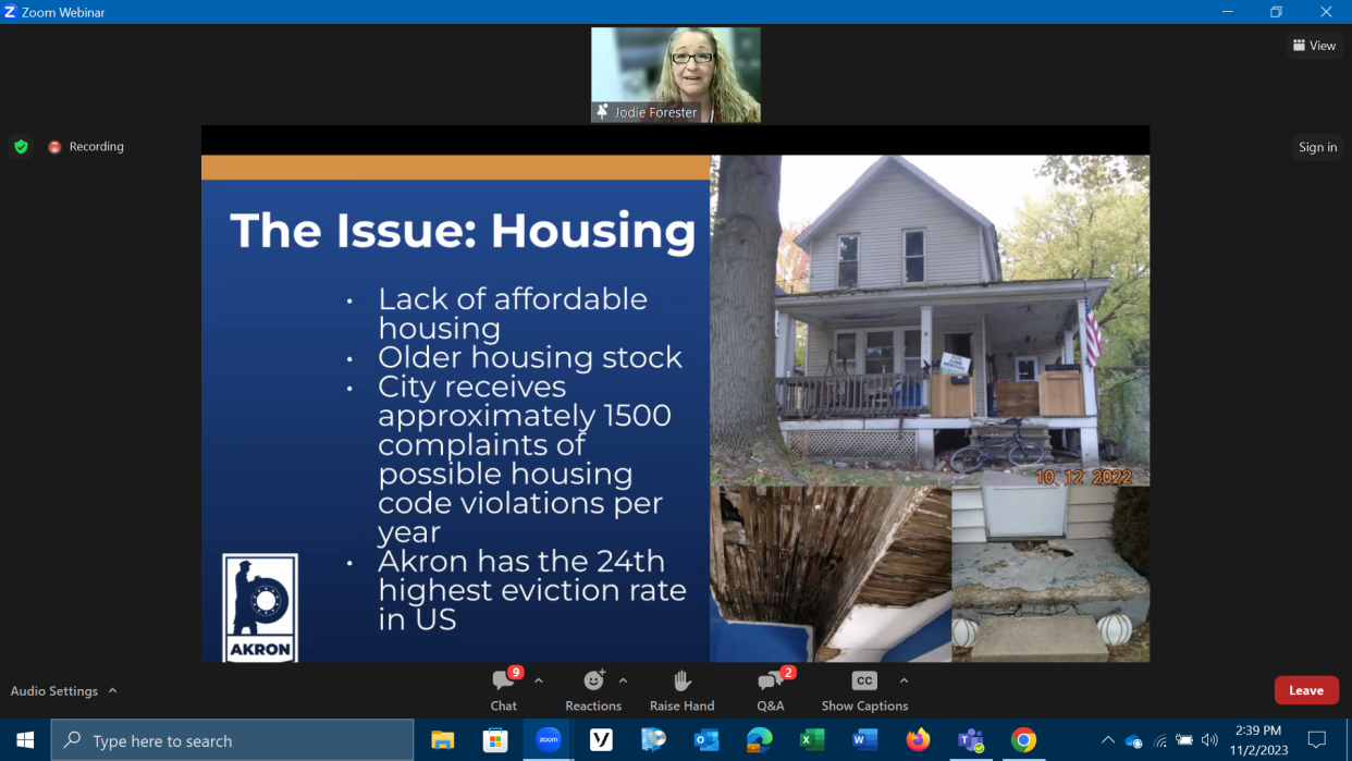 Jodie Forester, supervisor of Akron's Housing Compliance Division, talks about the new tool the city is developing to help renters find safe, affordable housing during an online demo of the product.