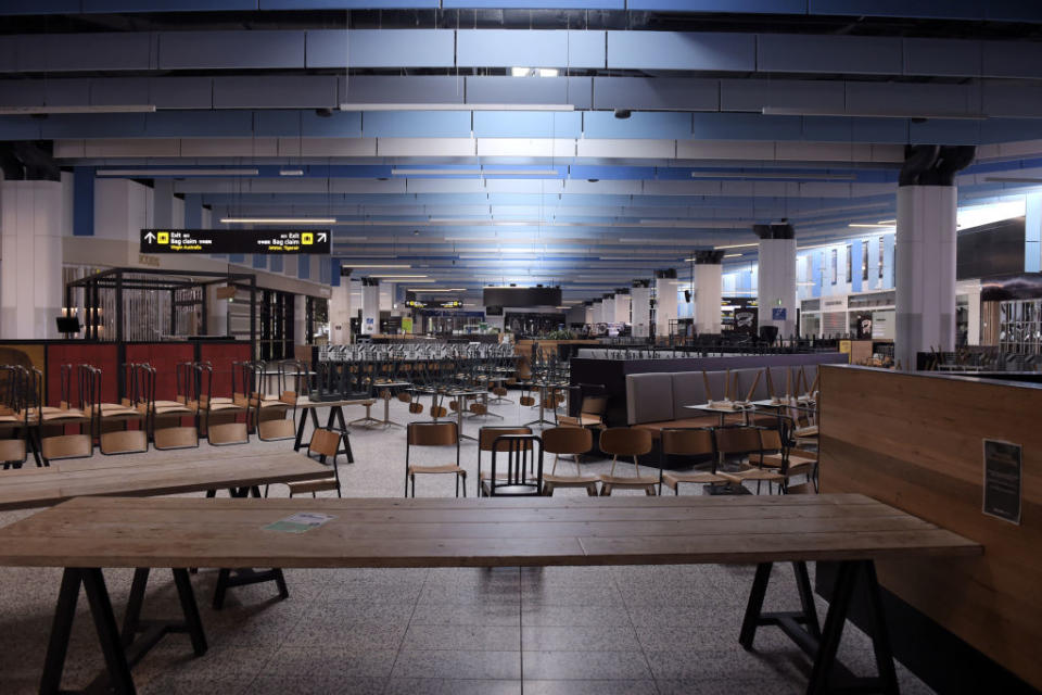 A food court is closed at Melbourne Airport as the coronavirus pandemic continues. 