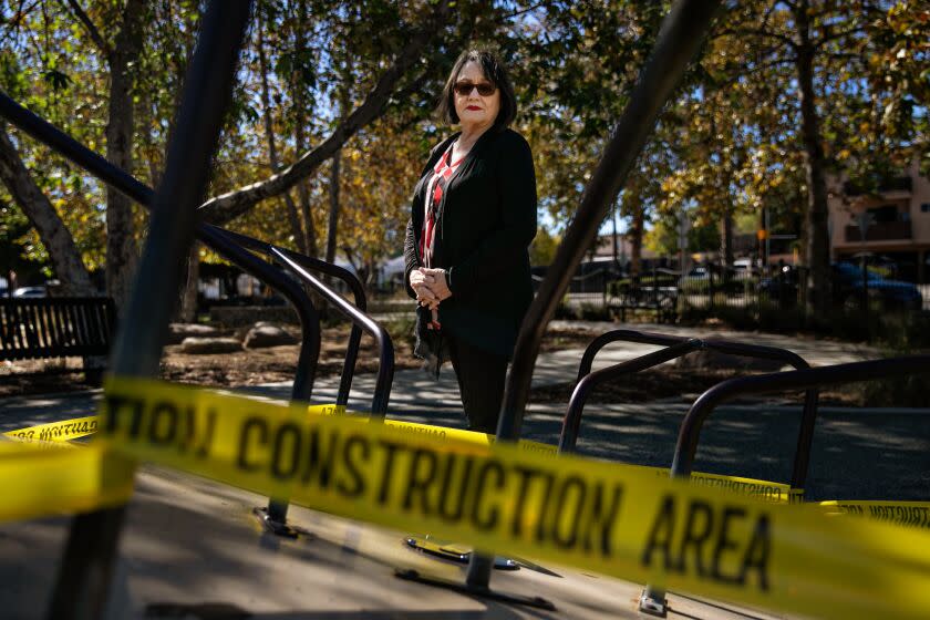 LOS ANGELES, CA - NOVEMBER 03: Pamela Marquez co-founded concerned neighbors of El Sereno poses for a portrait at El Sereno Arroyo Playground on Thursday, Nov. 3, 2022 in Los Angeles, CA. Marquez supported Kevin De Leon but now thinks he must resign after the City Council censured him. (Jason Armond / Los Angeles Times)
