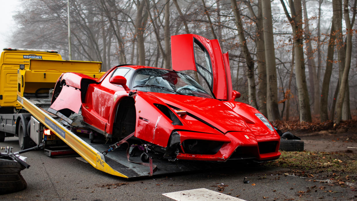 The driver reportedly hit a tree stump, causing the crash. (SWNS)