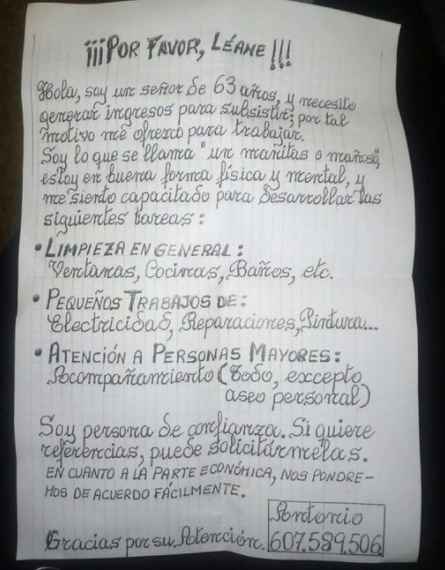 Con esta carta, pide trabajo. Foto: Twitter.com/Aderyn_Xandra