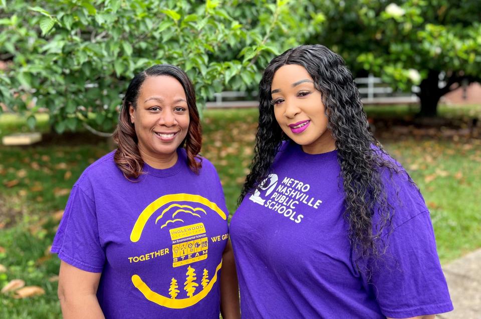 Inglewood Elementary secretary Katrina "Nikki" Thomas,  left, and bookkeeper Shaquita “Shay” Patton-Thomas are being called heroes after helping restraint an intruder at the school May 11, 2022