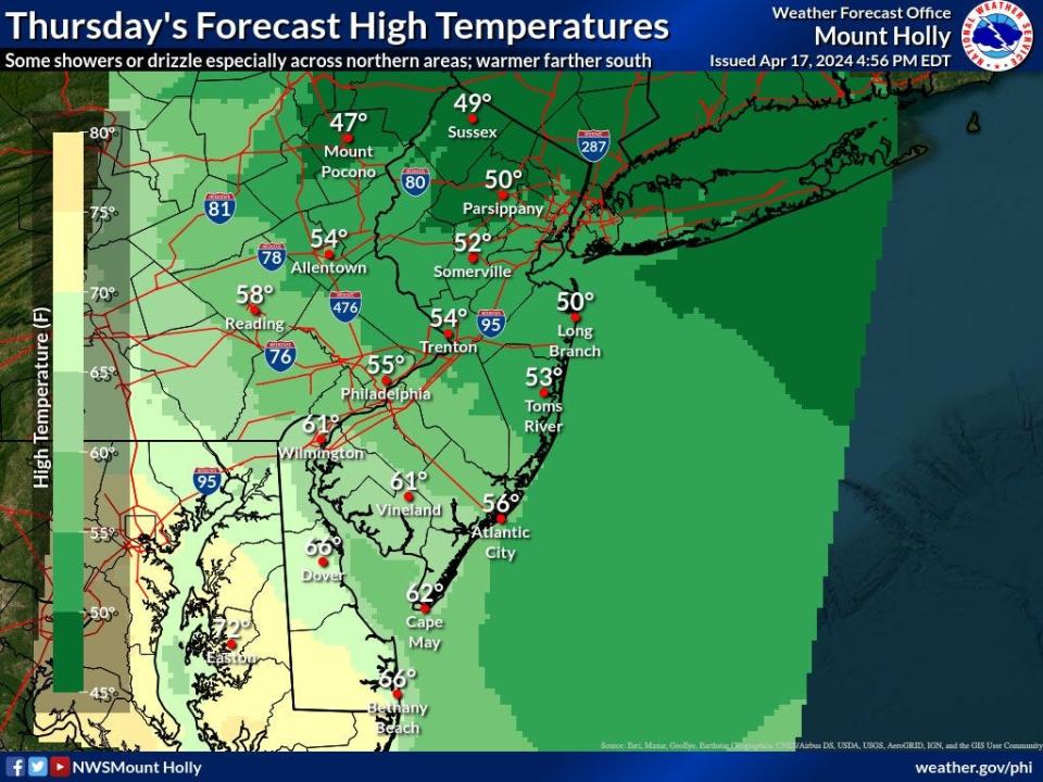 The National Weather Service forecast for Thursday, April 18, 2024.