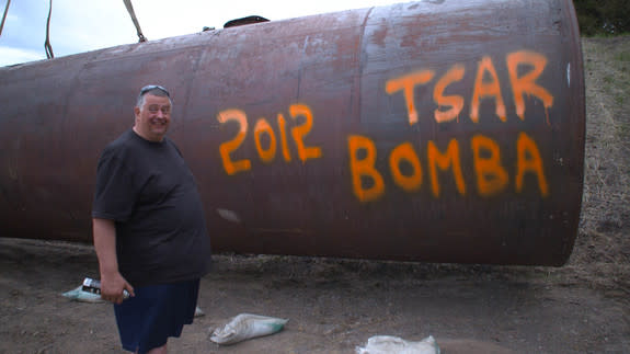 Big Al is featured on the second season of "Doomsday Preppers" and fears that the Russians might send a nuclear missile toward the U.S. at any moment. Here he is photographed with a spent fuel tank made of thick metal (good for blocking gamma r