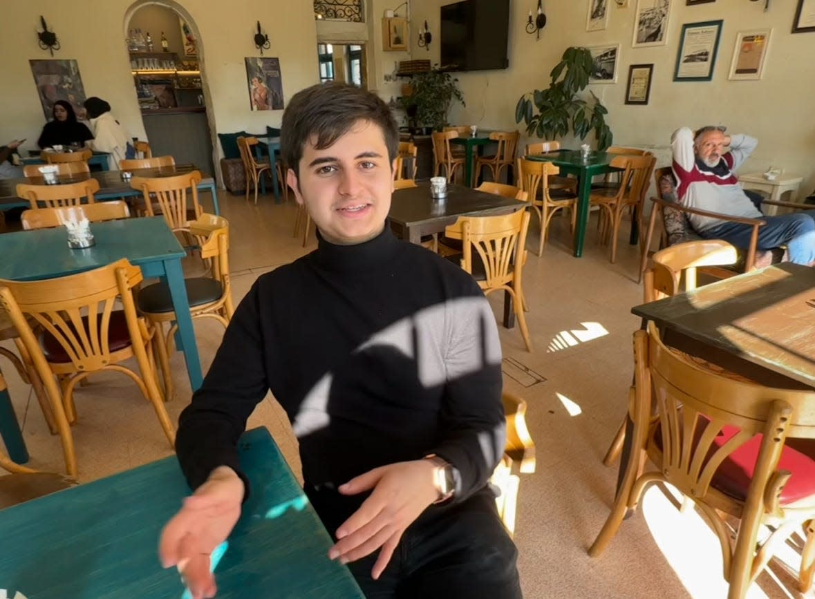 Aboud Ashhab in Succariya, a coffee house in Ramallah on the West Bank, where he and his childhood friend and Brown classmate, Hisham Awartani, loved spending time.