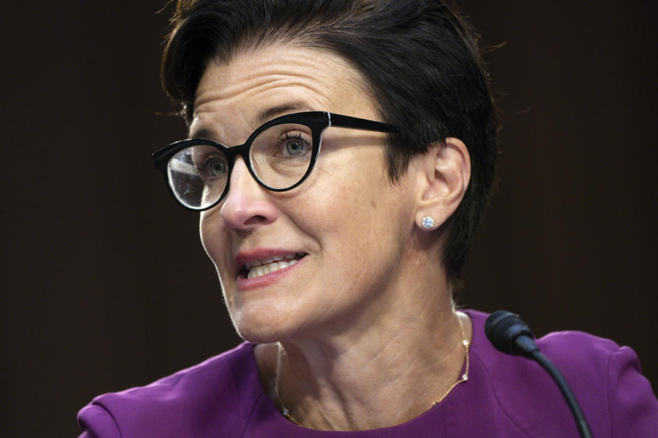 Citigroup CEO Jane Fraser testifies at a Senate Banking Committee annual Wall Street oversight hearing, Thursday, Sept. 22, 2022, on Capitol Hill in Washington. (AP Photo/Jacquelyn Martin)