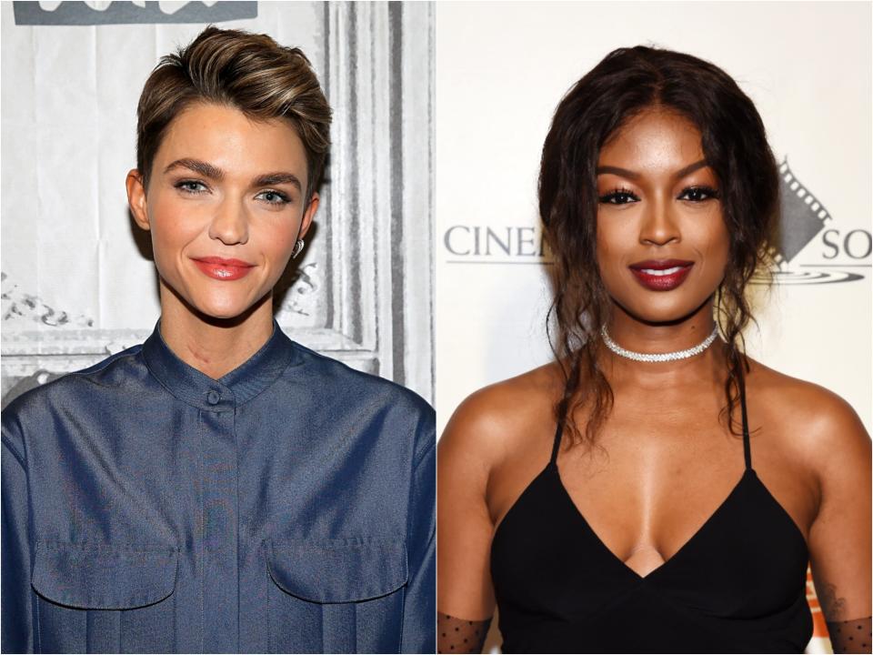 Side by side of white actor Ruby Rose and black actress Javicia Leslie.