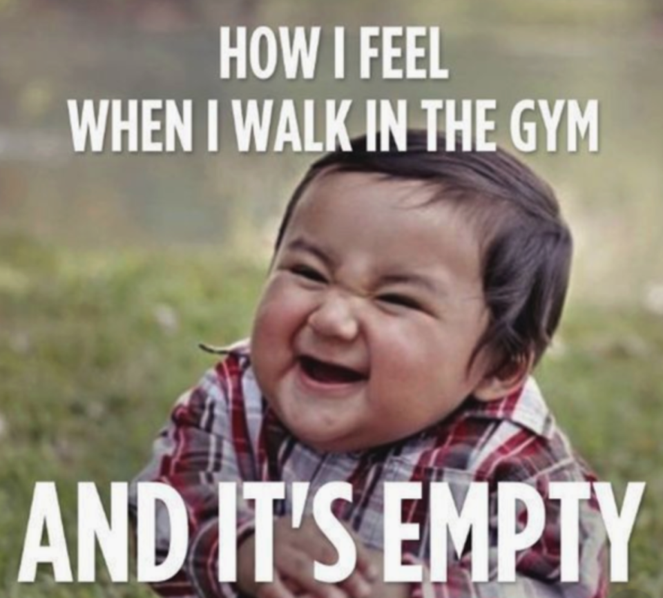 Exercise memes: Kid with funny face and caption: How I feel when I walk in the gym…and it's empty