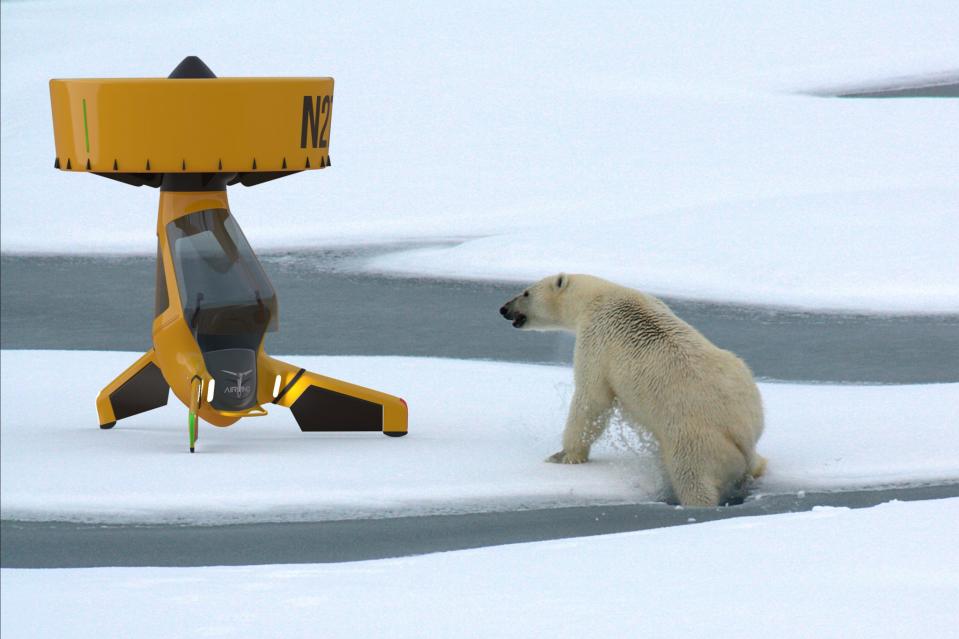 This image shows one of the possible uses for the AirVinci drone, performing research in the Arctic. (AirVinci)