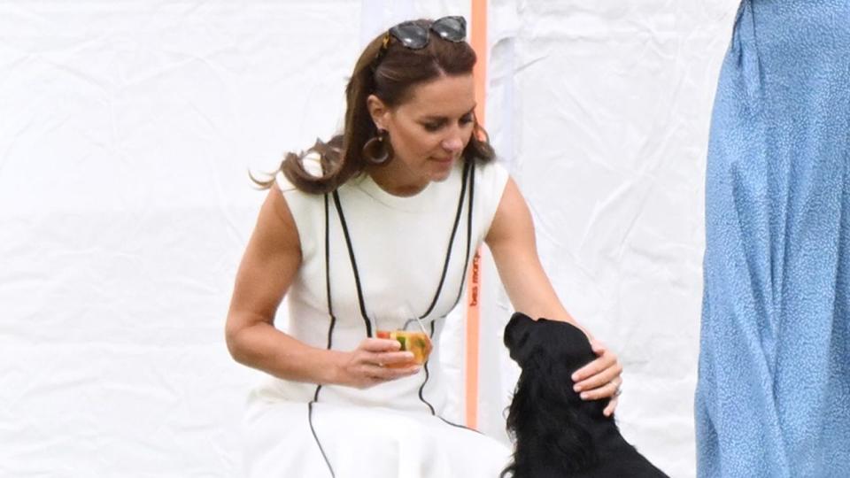 Catherine Duchess of Cambridge and dog Prince William at Out-Sourcing Inc. Royal Charity Polo Cup at Guards Polo Club,