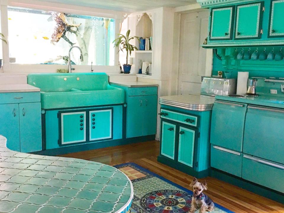 The turquoise kitchen.