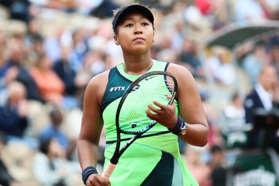 Naomi Osaka during her match against Amanda Anisimova on Suzanne Lenglen court in the 2022 French Open finals day two.