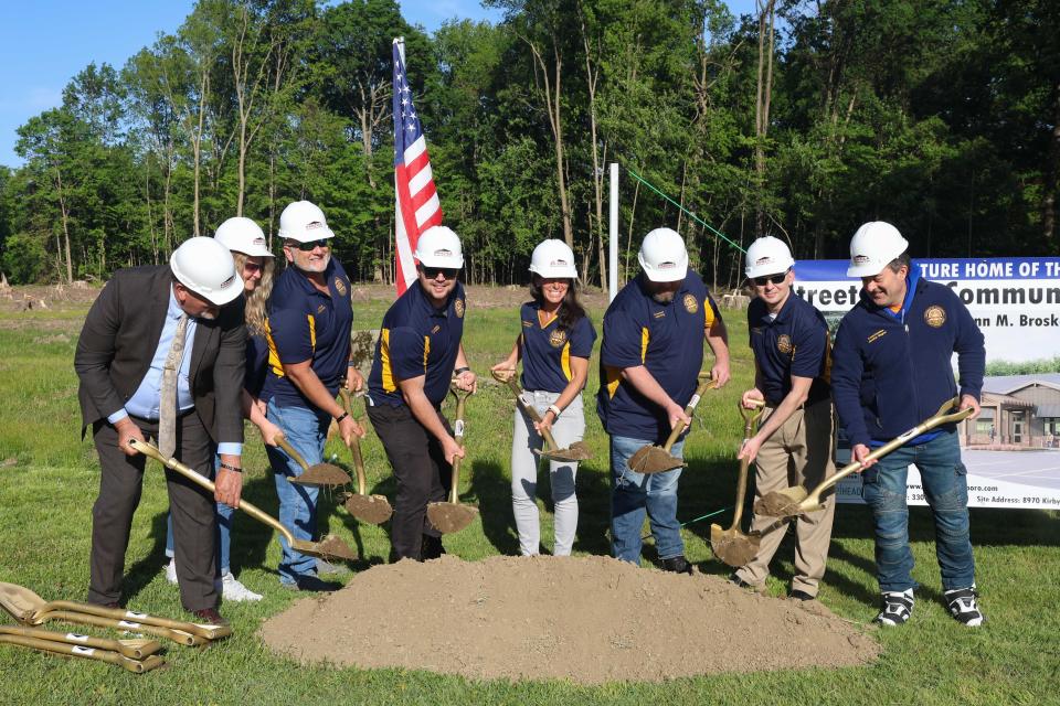 City officials took part in a groundbreaking ceremony Thursday at Streetsboro City Park: from left, Mayor Glenn Broska and City Council members Jen Wagner, Mike Lampa, Jon Hannan, Julie Field, Justin Ring, Anthony Lombardo and Steve Michniak.