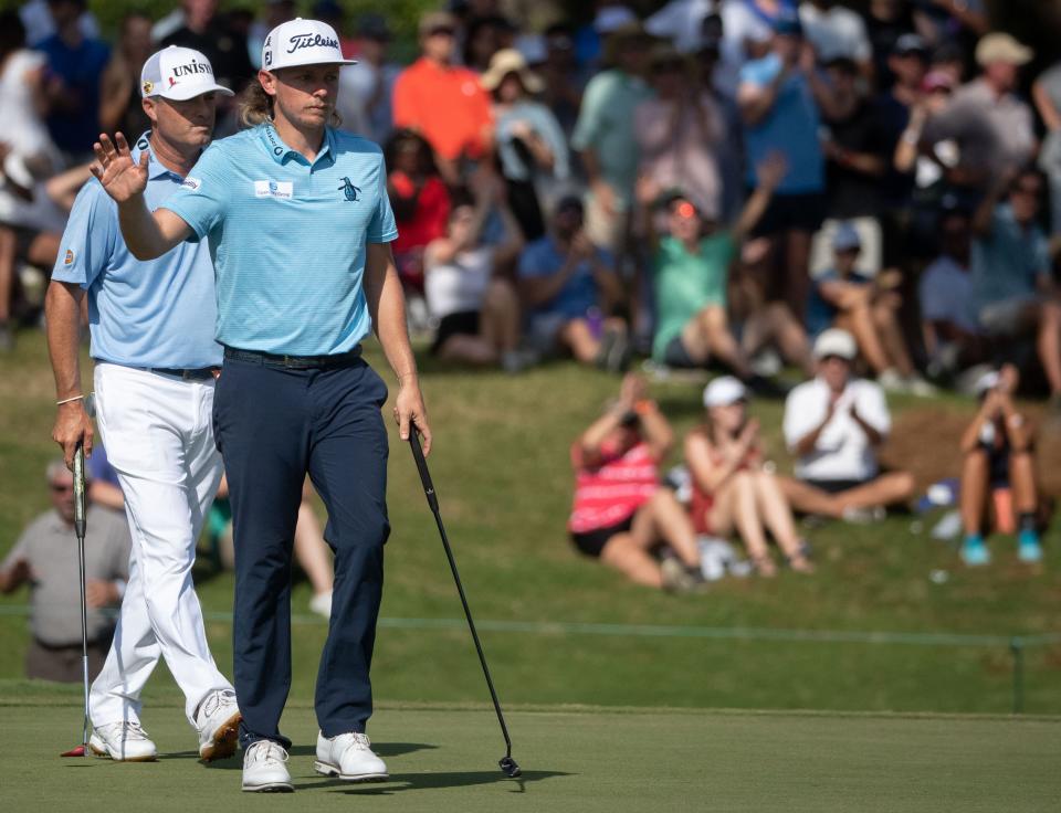 Cameron Smith waves to the crowd during the third-round of the FedEx St. Jude Championship on Saturday, Aug. 13, 2022, at TPC Southwind in Memphis.