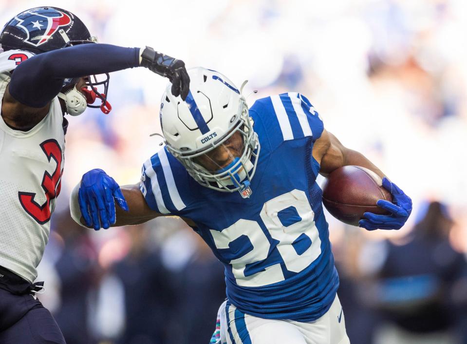 Colts running back Jonathan Taylor churned out a season-high 145 rushing yards and scored a pair of touchdowns on just 14 carries in Week 6 vs. Houston.