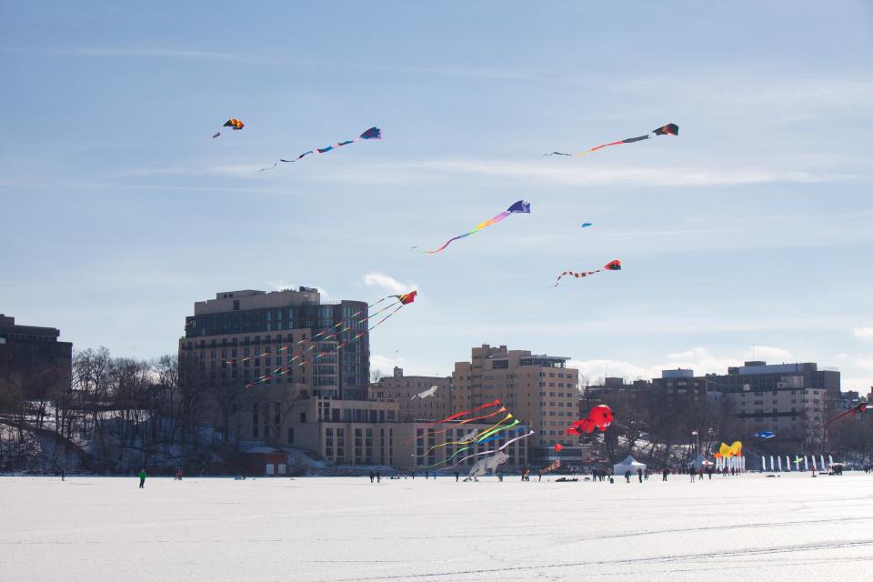 Madison's Clean Lakes Alliance Frozen Assets Festival features three days of kite demonstrations from the Wisconsin Kiter's Club, including nighttime demonstrations on Friday and Saturday.