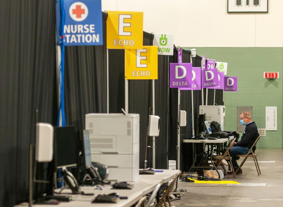 A field hospital at the convention hall of the DCU Center in December 2020.